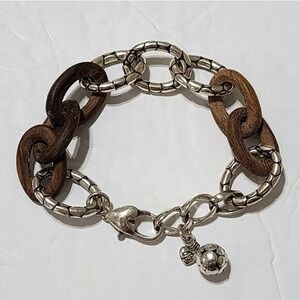 Brighton wooden‎ retired vintage silver plated pebbled link bracelet